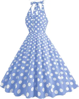 1950s Dresses for Women Vintage Retro Cocktail Party Swing Dresses Halter 50s Polka Dot Dress