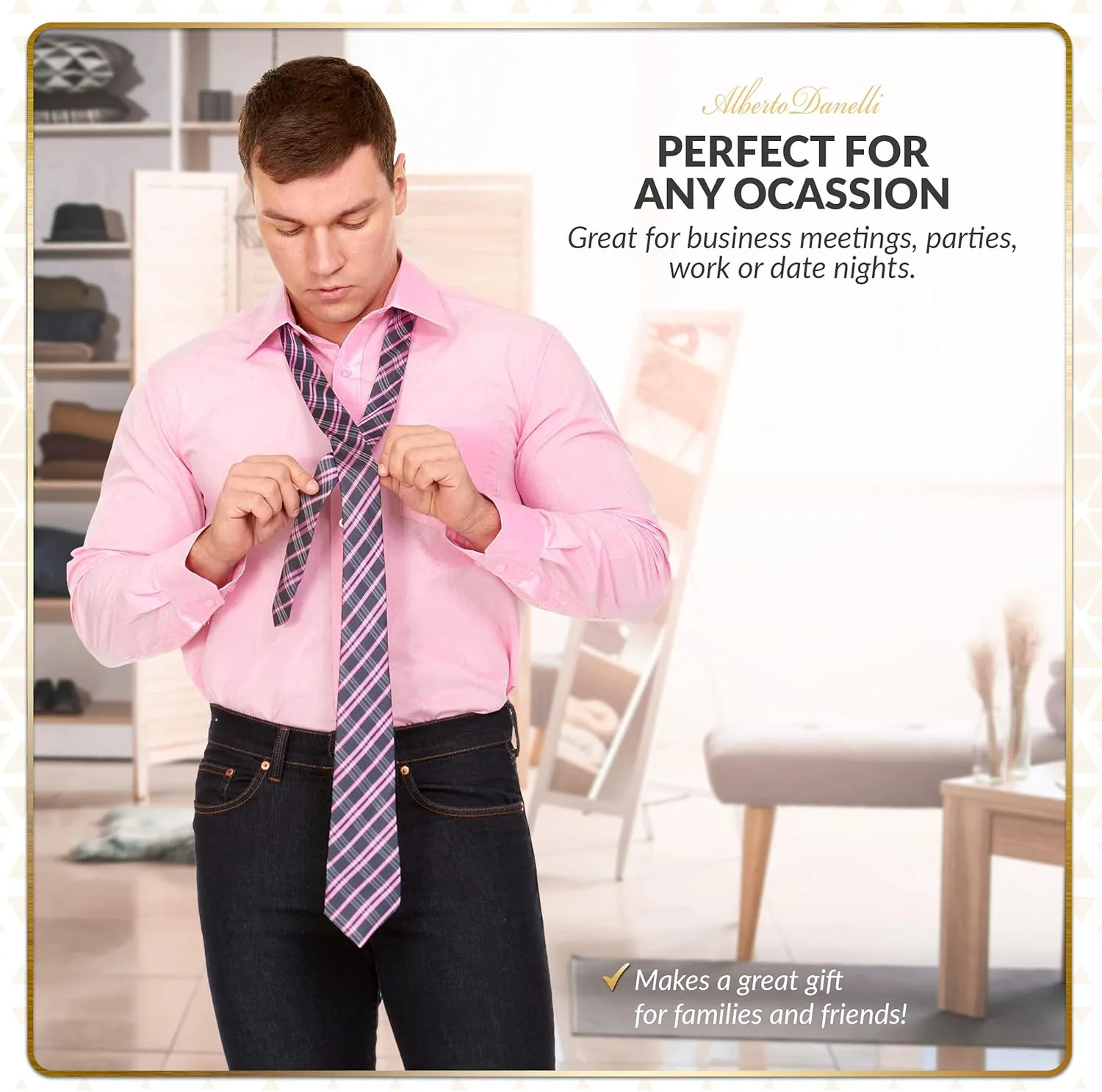 Alberto Danelli Mens Dress Shirt and Tie Set, Dress Shirts for Men, Long Sleeve Button Down, Big and Tall Sizes Up to 5XL