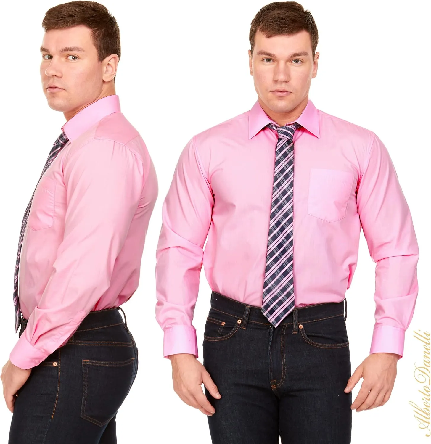 Alberto Danelli Mens Dress Shirt and Tie Set, Dress Shirts for Men, Long Sleeve Button Down, Big and Tall Sizes Up to 5XL