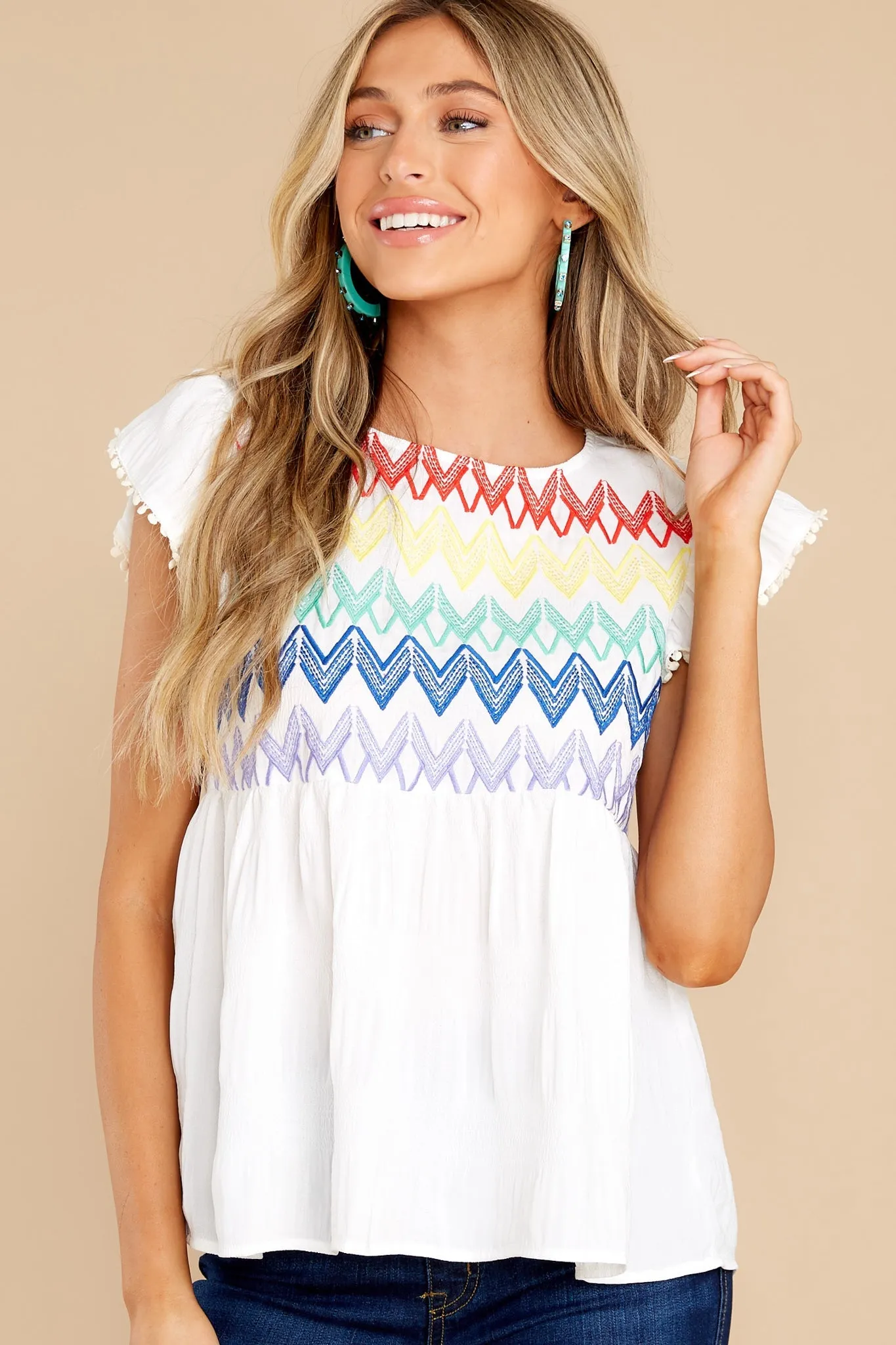 All About Color White Multi Embroidered Top