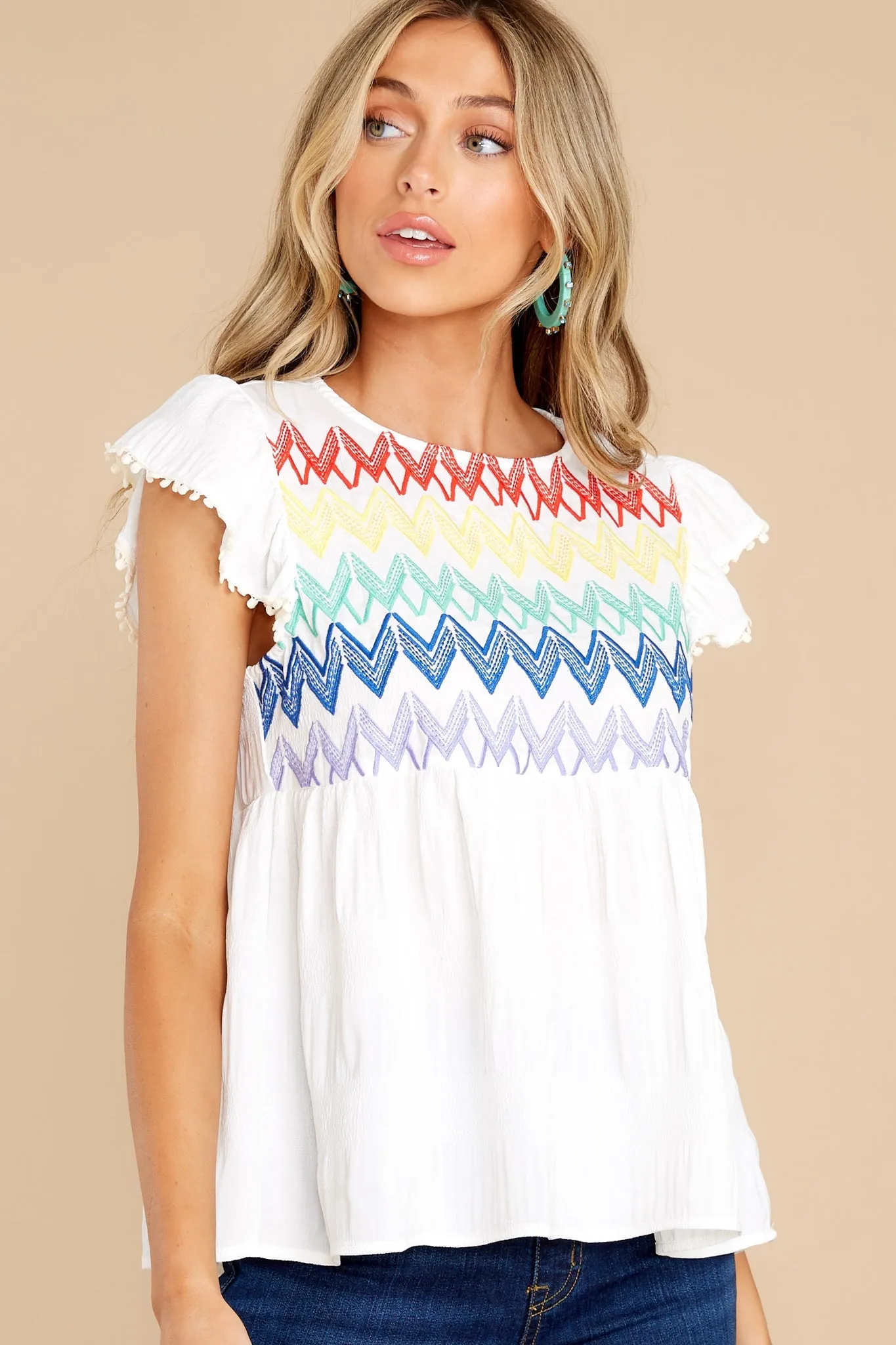 All About Color White Multi Embroidered Top