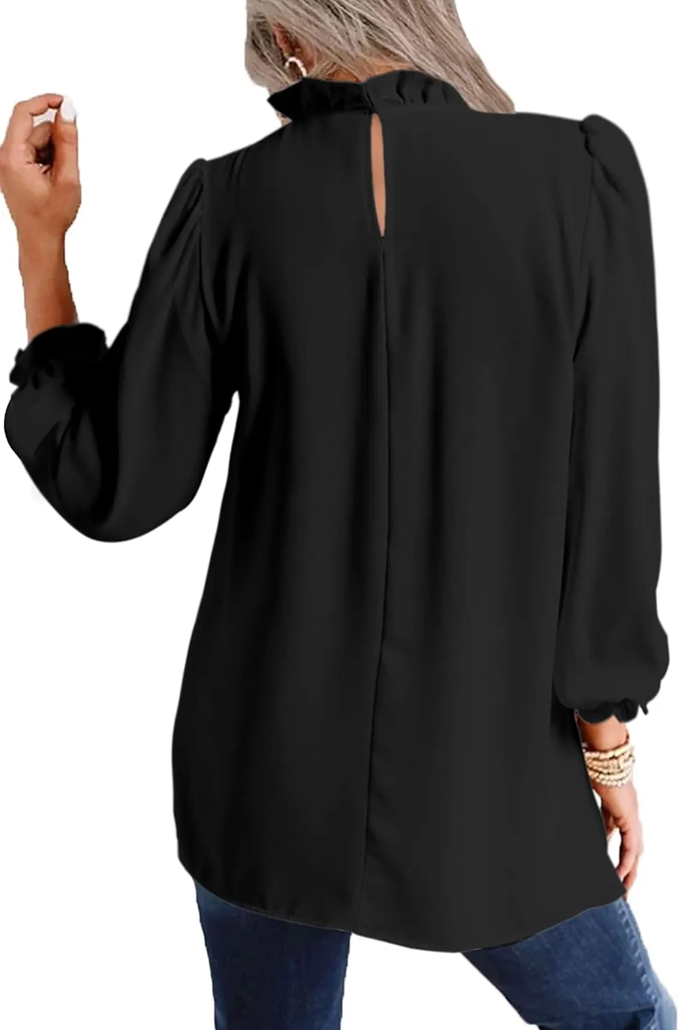 Avanova Women Polka Dot Long Sleeve Blouse Shirts Work Mock Neck Ruffle Top