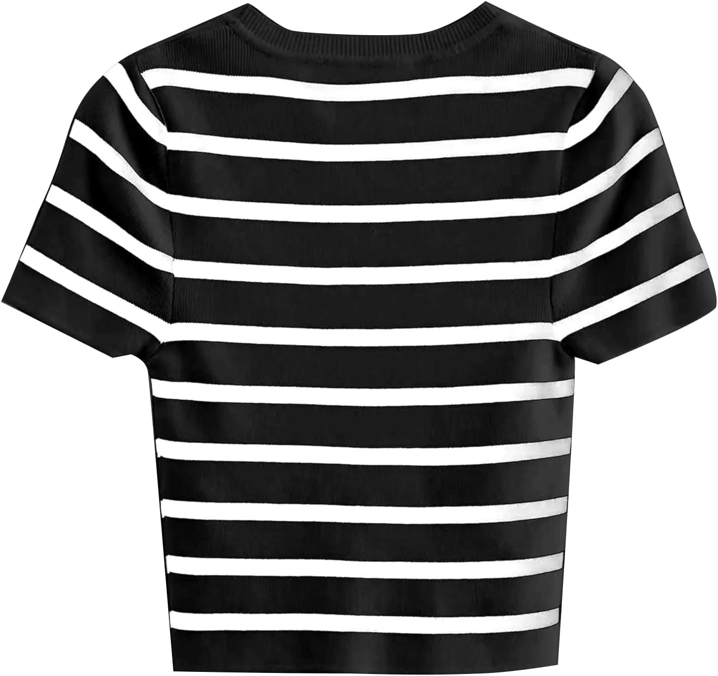 Avanova Women Striped Ribbed Knit Crop Tops Short Sleeve Basic Crew Neck Tee Shirts