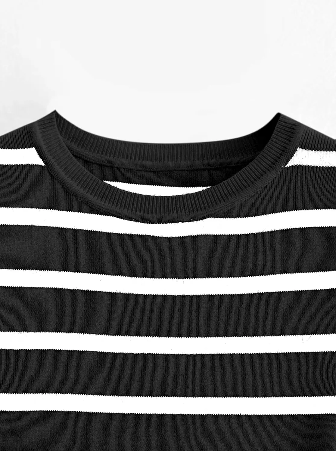 Avanova Women Striped Ribbed Knit Crop Tops Short Sleeve Basic Crew Neck Tee Shirts