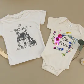 Big Brother Wolf & Little Sister Floral Organic Baby Set