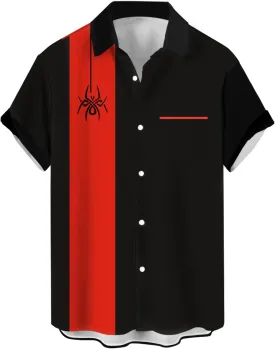 Bowling Shirts for Men Retro Short Sleeve Button Down Shirt Hawaiian Casual Printed Beach Shirt