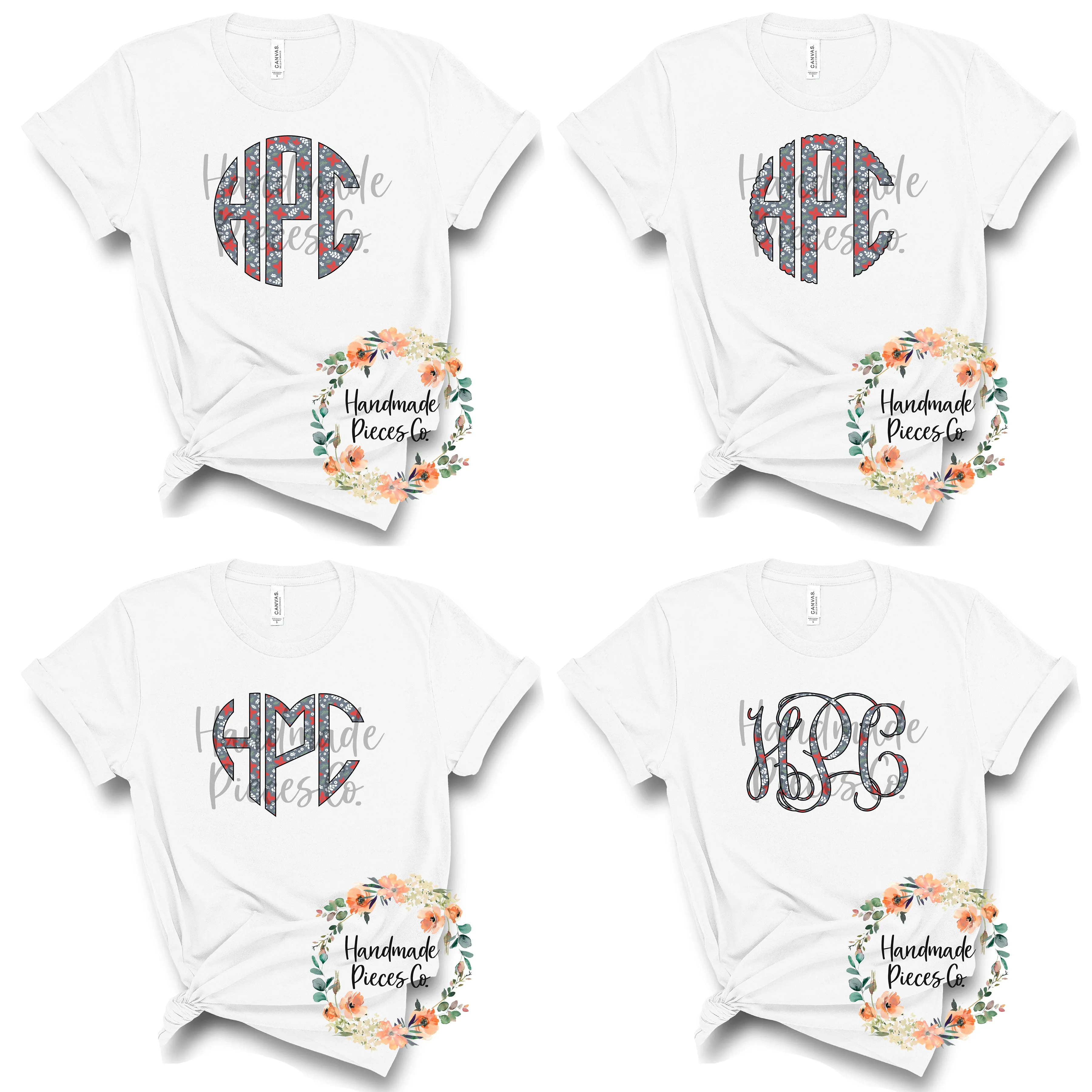 Christmas Monogram, Floral - Sublimation or HTV Transfer