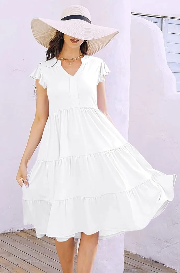 ETCYY Sundresses for Women 2025 Vacation Ruffle Tiered Beach Cover Ups Boho Floral Print Casual Summer Midi Dress