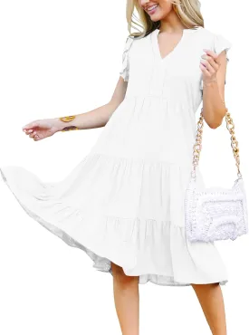 ETCYY Sundresses for Women 2025 Vacation Ruffle Tiered Beach Cover Ups Boho Floral Print Casual Summer Midi Dress