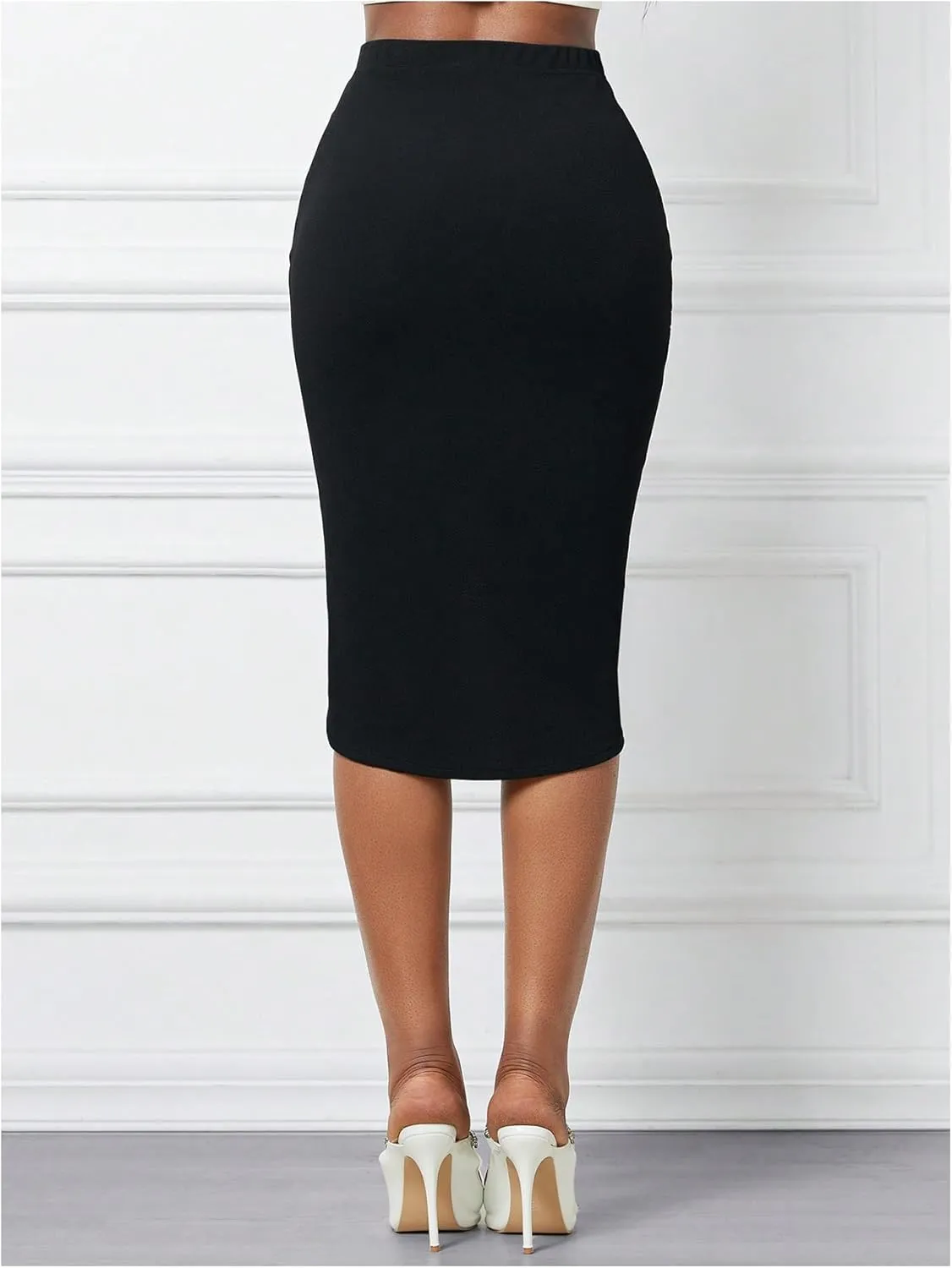 Floerns Women's Colorblock Houndstooth High Waist Wrap Front Bodycon Pencil Skirt