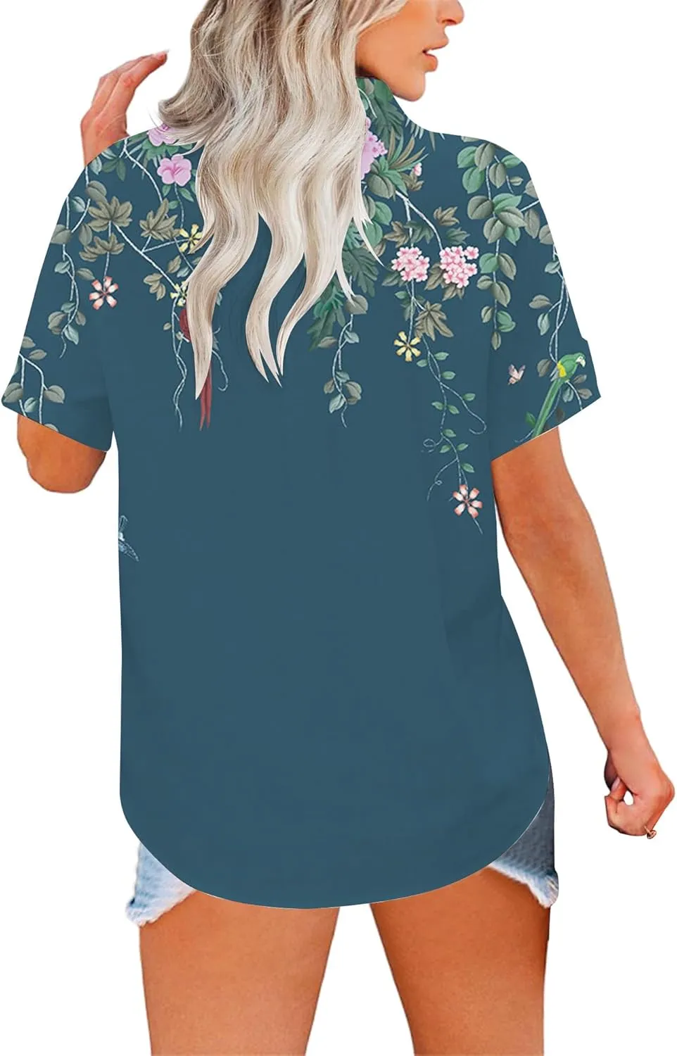 Floral Tops for Women Summer Flower Printed V Neck Tshirts Short Sleeve Tops Dressy Casual