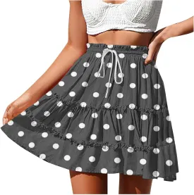 Flowy Printed Mini Skirts for Women Casual High Waisted Summer Boho Skirt Lightweight Adjustable Tie Knot Skorts