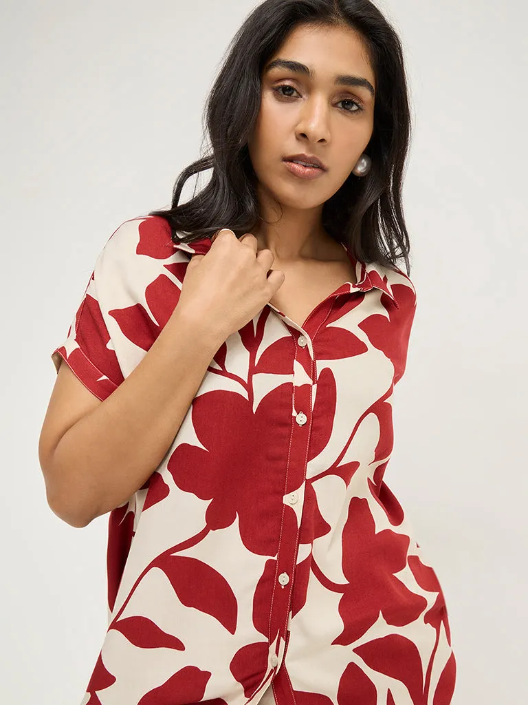Gia Red Floral Printed Shirt