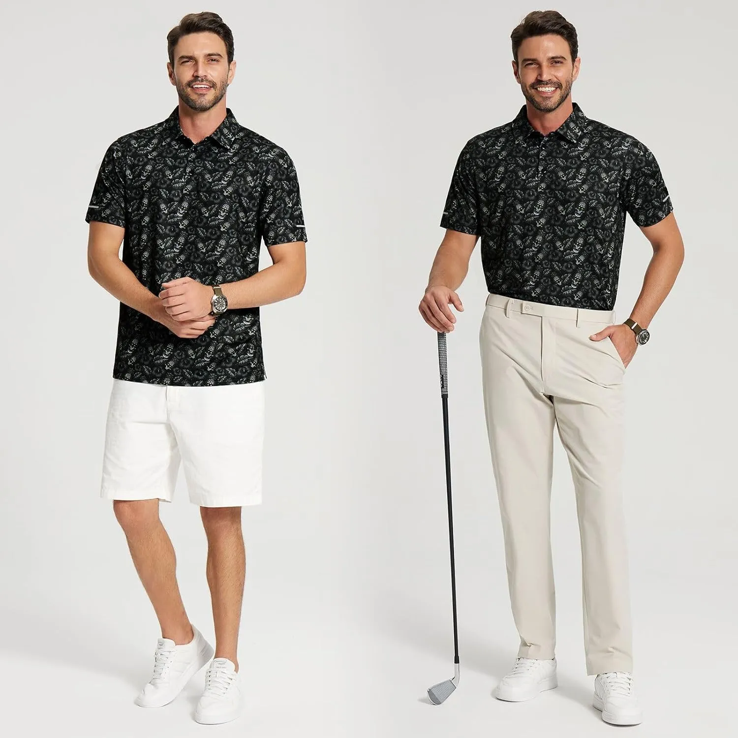 Golf Shirts for Men - Moisture Wicking Short Sleeve Performance Sport Casual Striped Collared Mens Polo Shirt