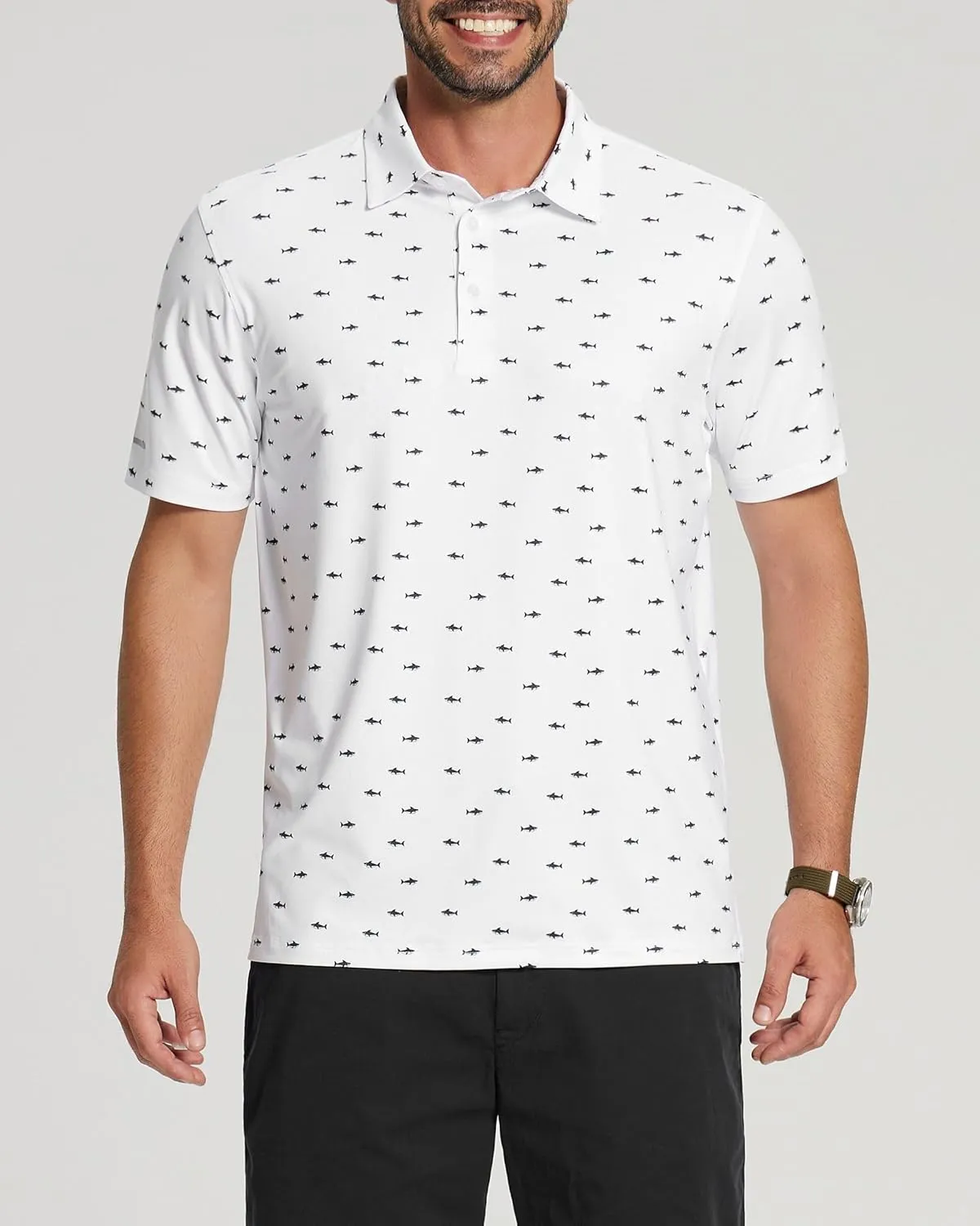 Golf Shirts for Men - Moisture Wicking Short Sleeve Performance Sport Casual Striped Collared Mens Polo Shirt