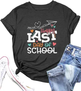 Happy Last Day of School Shirts Women Hello Summer Teacher Life Tops School Graduation Tee Appreciation Gift Blouse