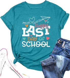 Happy Last Day of School Shirts Women Hello Summer Teacher Life Tops School Graduation Tee Appreciation Gift Blouse