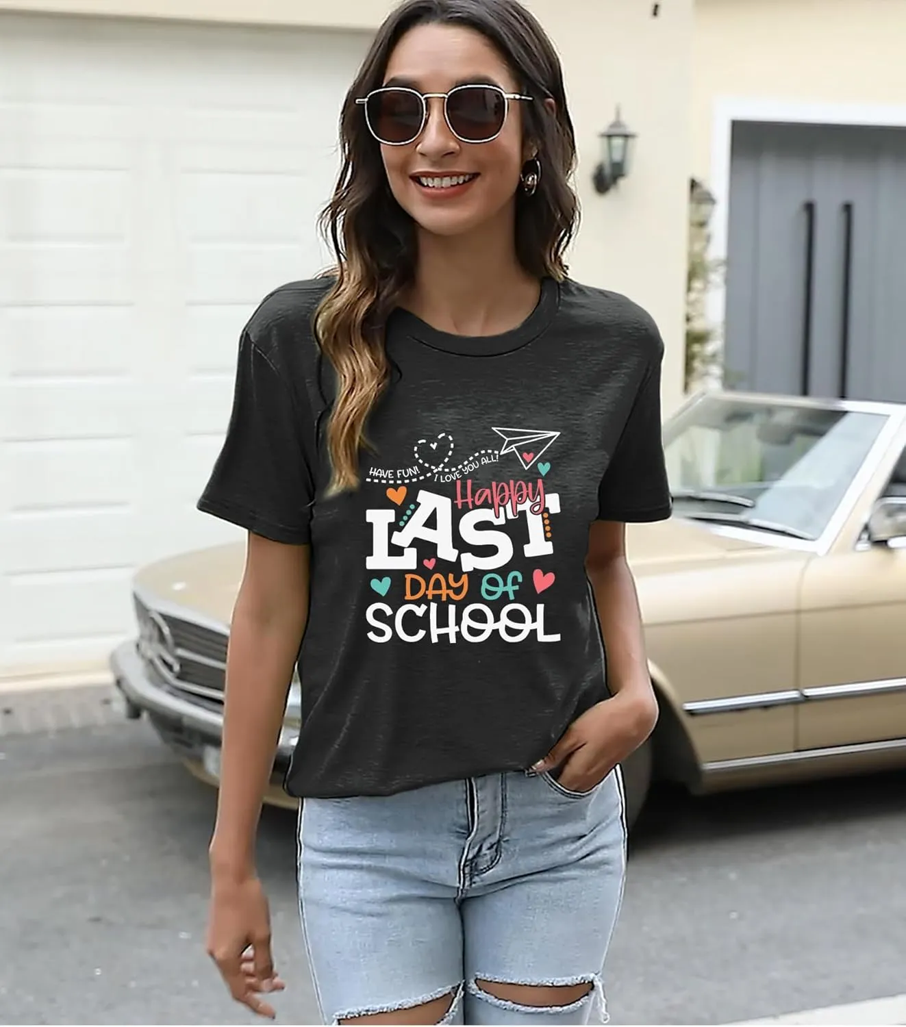 Happy Last Day of School Shirts Women Hello Summer Teacher Life Tops School Graduation Tee Appreciation Gift Blouse