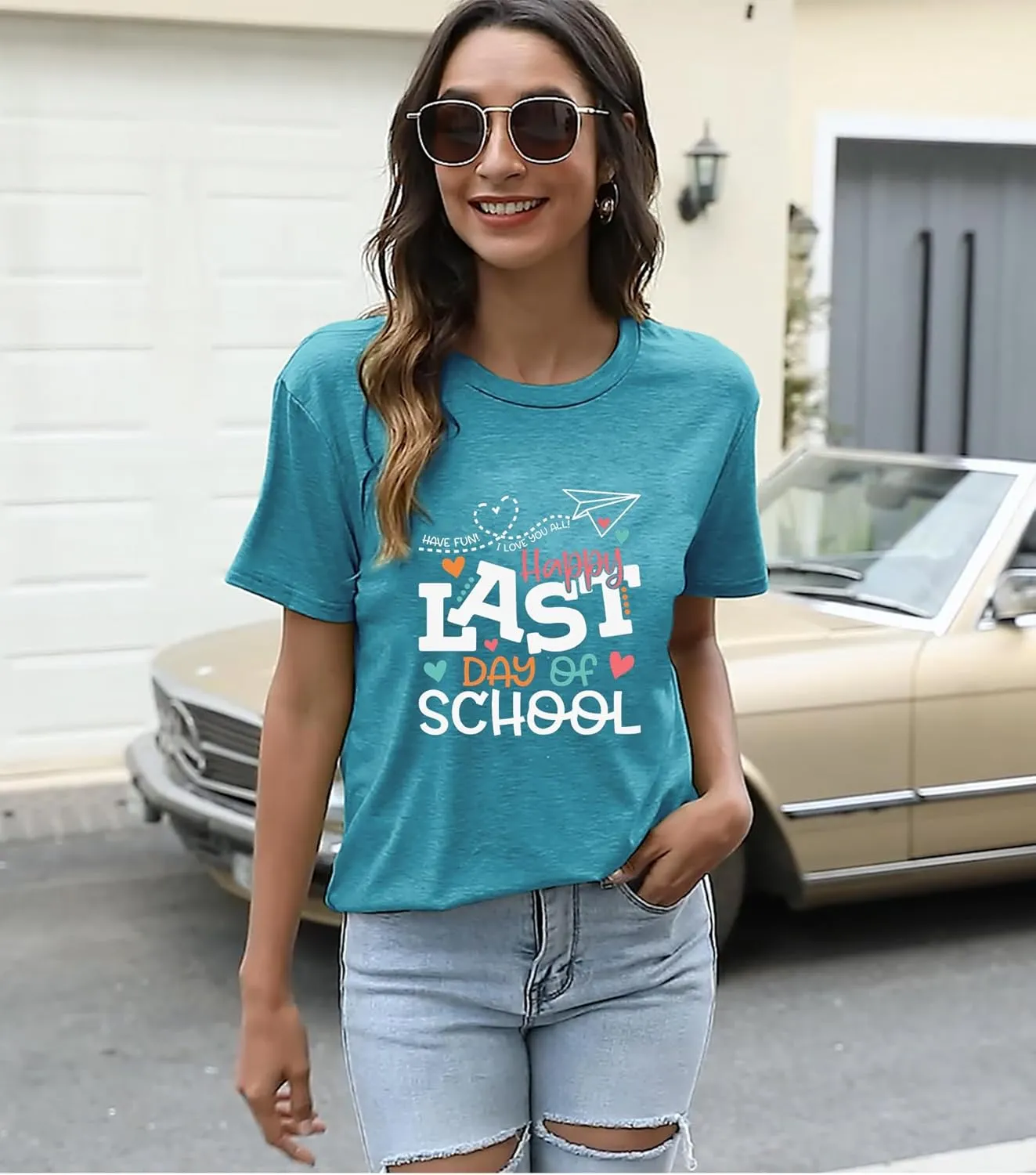 Happy Last Day of School Shirts Women Hello Summer Teacher Life Tops School Graduation Tee Appreciation Gift Blouse
