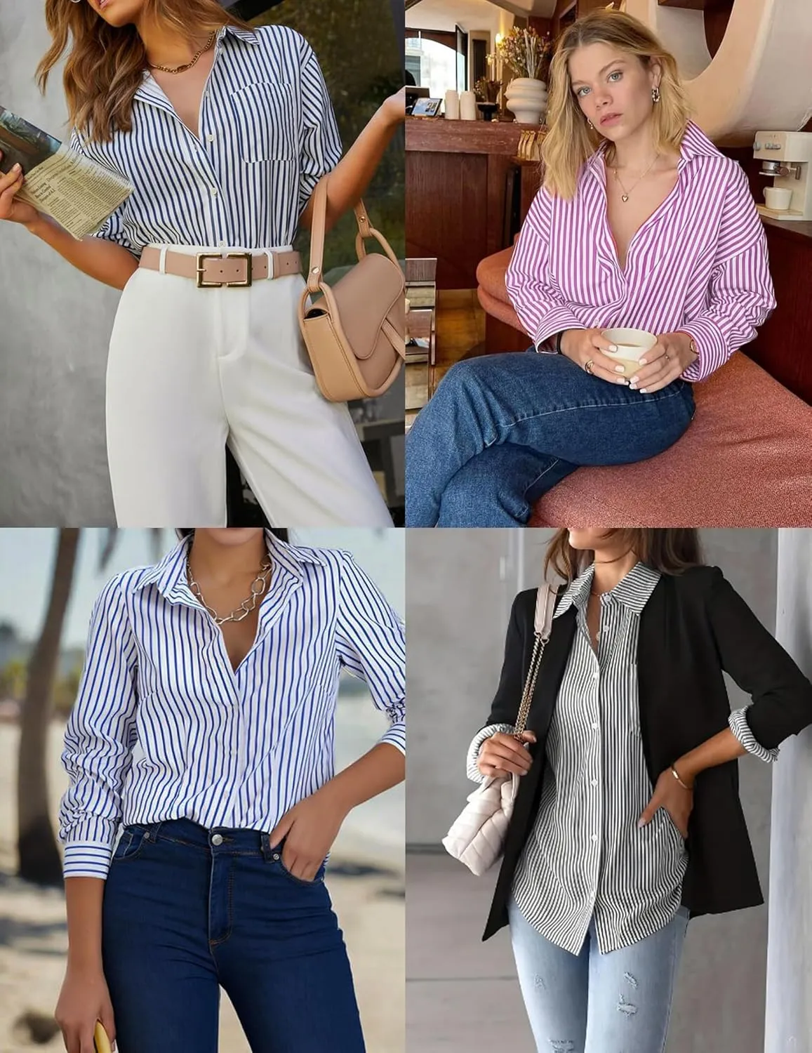 HOTOUCH Womens Button Down Shirts Long Sleeve Dress Shirt Slim Fit Collared Tops Casual Work Office Blouse S-XXL
