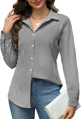 HOTOUCH Womens Button Down Shirts Long Sleeve Dress Shirt Slim Fit Collared Tops Casual Work Office Blouse S-XXL