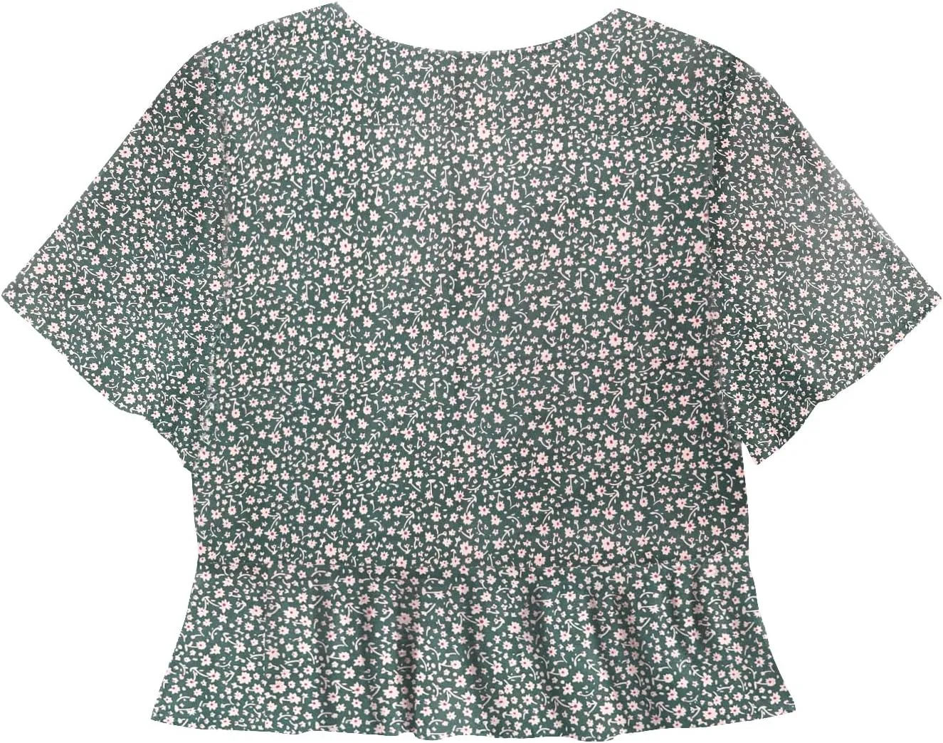 LYANER Women's Floral Print V Neck Tie Knot Ruffle Hem Short Sleeve Blouse Peplum Top