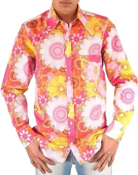 Mens 70s Disco Hip Hop Shirts Casual Button Down Paisley Floral Vintage Long Sleeve Large Collar Shirt
