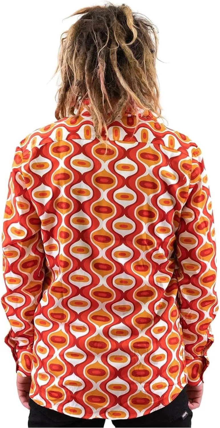 Mens 70s Disco Hip Hop Shirts Casual Button Down Paisley Floral Vintage Long Sleeve Large Collar Shirt