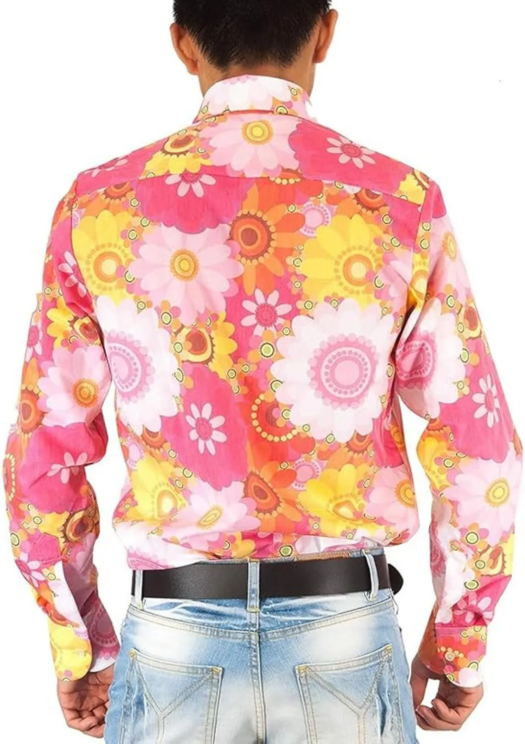 Mens 70s Disco Hip Hop Shirts Casual Button Down Paisley Floral Vintage Long Sleeve Large Collar Shirt