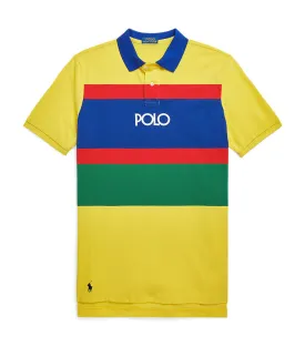 Men's Classic Fit Logo Striped Mesh Polo Shirt Lemon Crush Multi