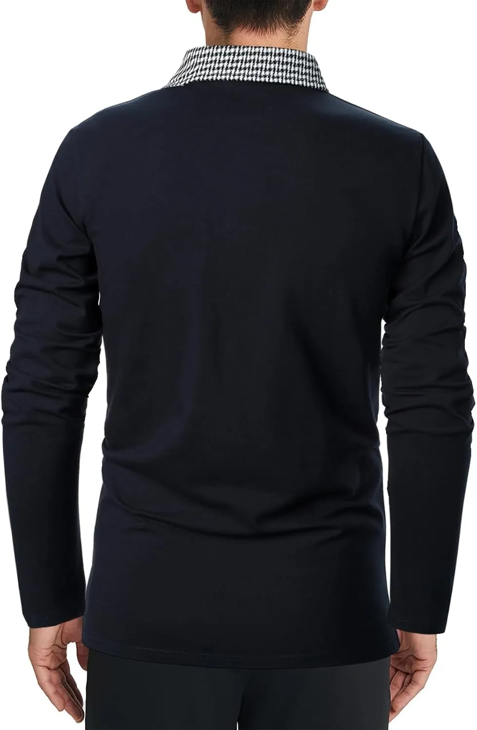 Mens Long Sleeve Polo Shirts with Collar Houndstooth Casual Slim fit Golf Fall Winter Cotton T Shirts Tops for Men