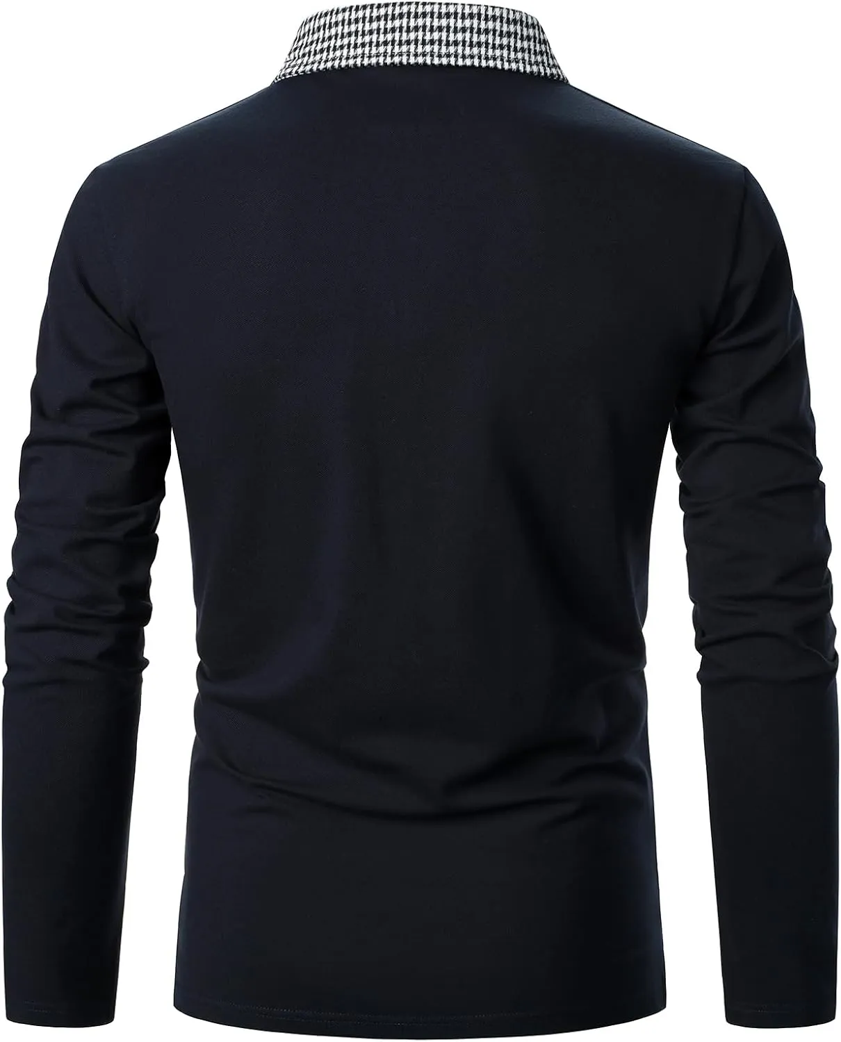 Mens Long Sleeve Polo Shirts with Collar Houndstooth Casual Slim fit Golf Fall Winter Cotton T Shirts Tops for Men