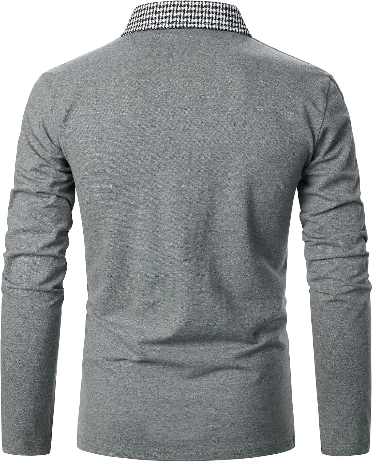 Mens Long Sleeve Polo Shirts with Collar Houndstooth Casual Slim fit Golf Fall Winter Cotton T Shirts Tops for Men
