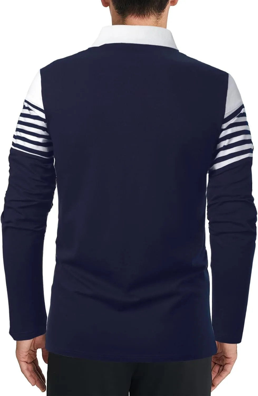 Mens Polo Shirts Long/Short Sleeve Striped Casual Slim Fit Golf Polo Contrast Color Summer Cotton T-Shirts