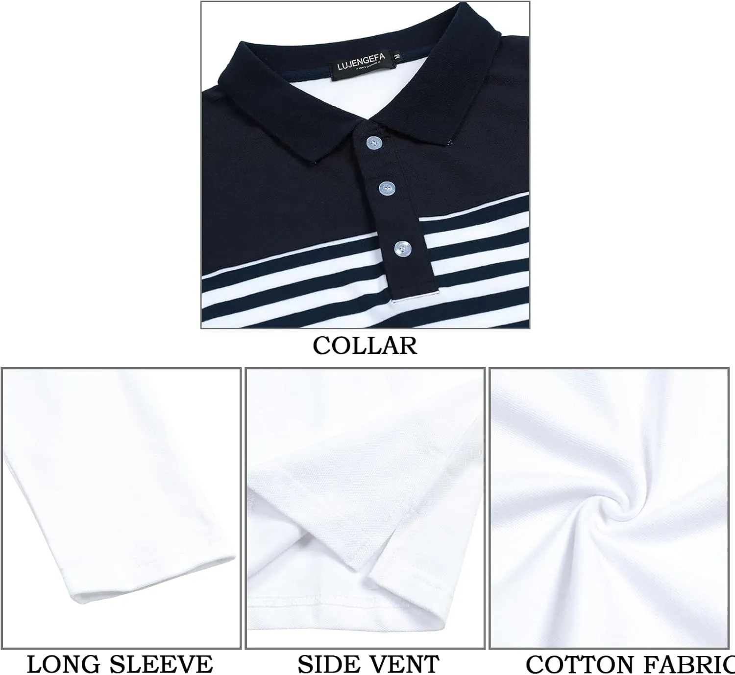 Mens Polo Shirts Long/Short Sleeve Striped Casual Slim Fit Golf Polo Contrast Color Summer Cotton T-Shirts