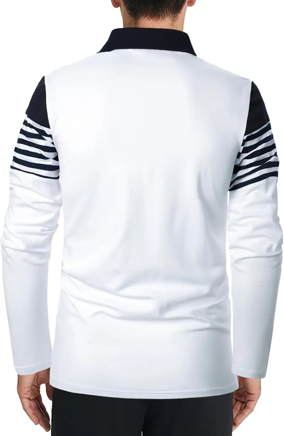Mens Polo Shirts Long/Short Sleeve Striped Casual Slim Fit Golf Polo Contrast Color Summer Cotton T-Shirts
