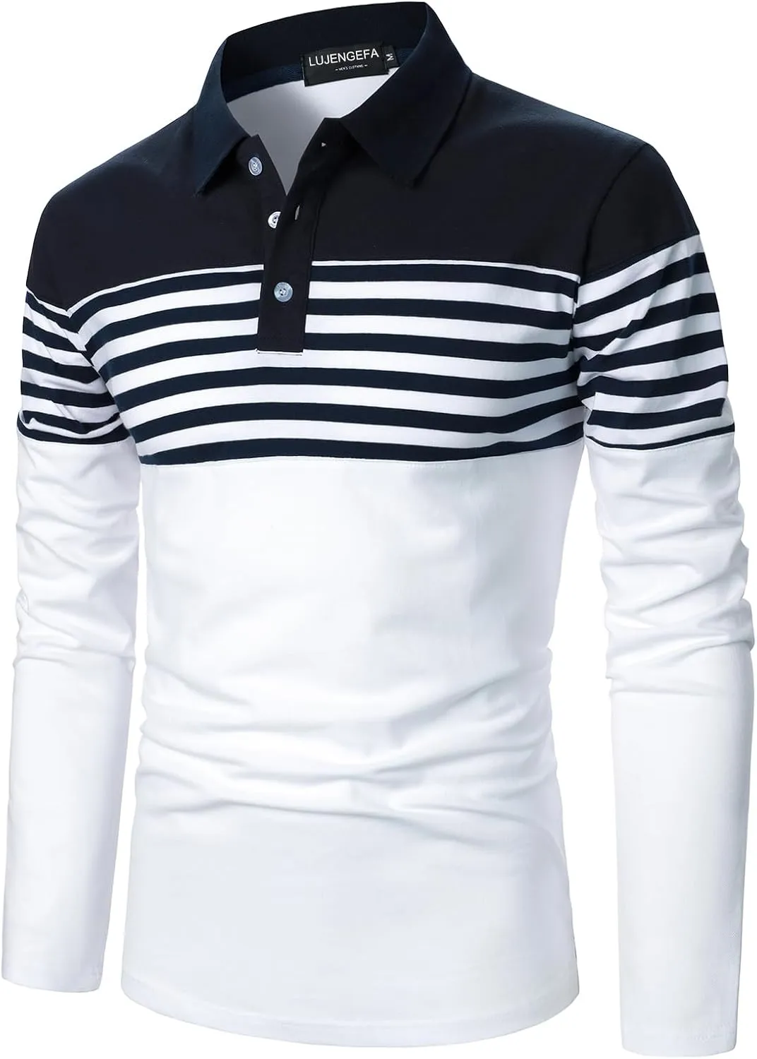 Mens Polo Shirts Long/Short Sleeve Striped Casual Slim Fit Golf Polo Contrast Color Summer Cotton T-Shirts