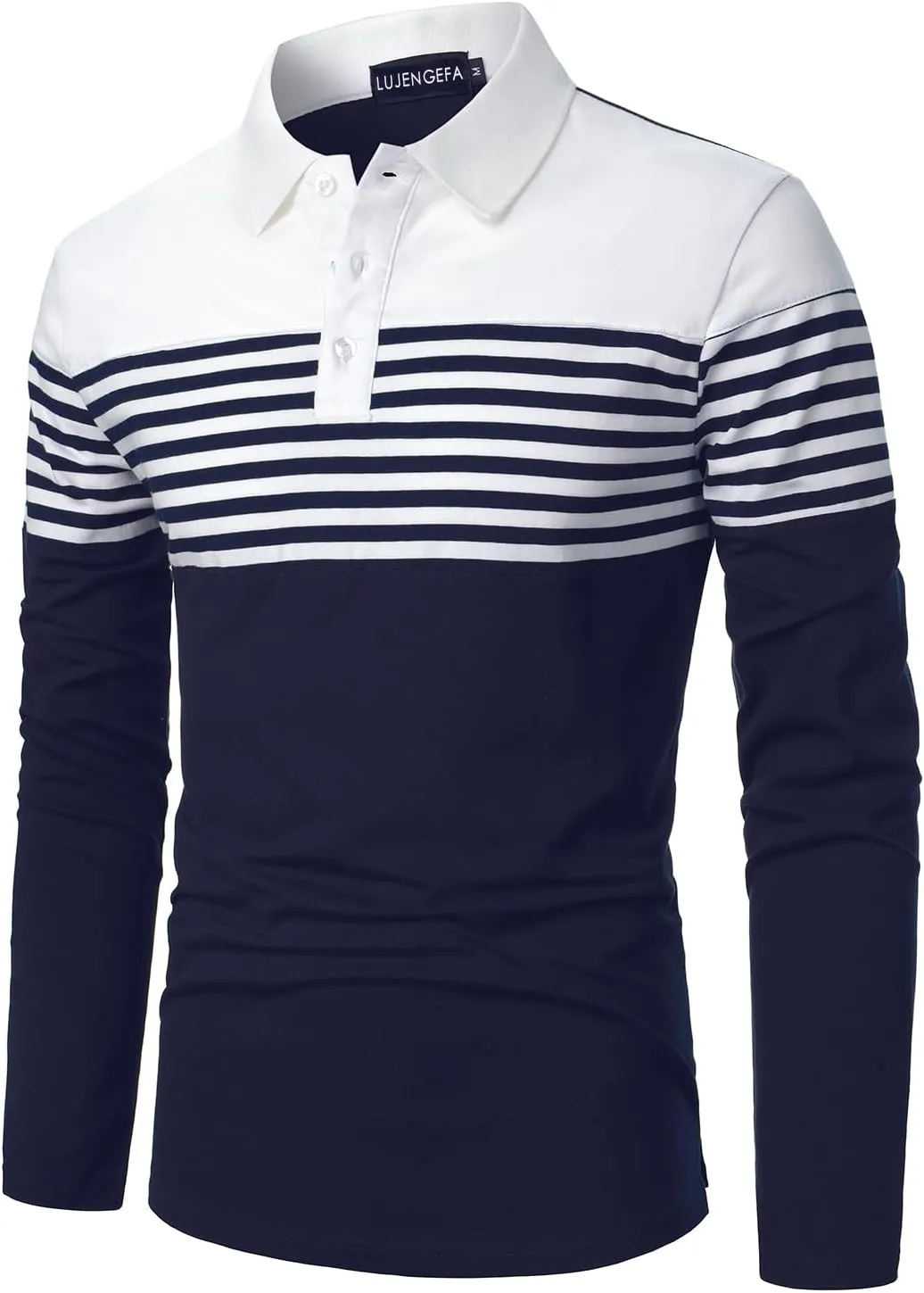 Mens Polo Shirts Long/Short Sleeve Striped Casual Slim Fit Golf Polo Contrast Color Summer Cotton T-Shirts