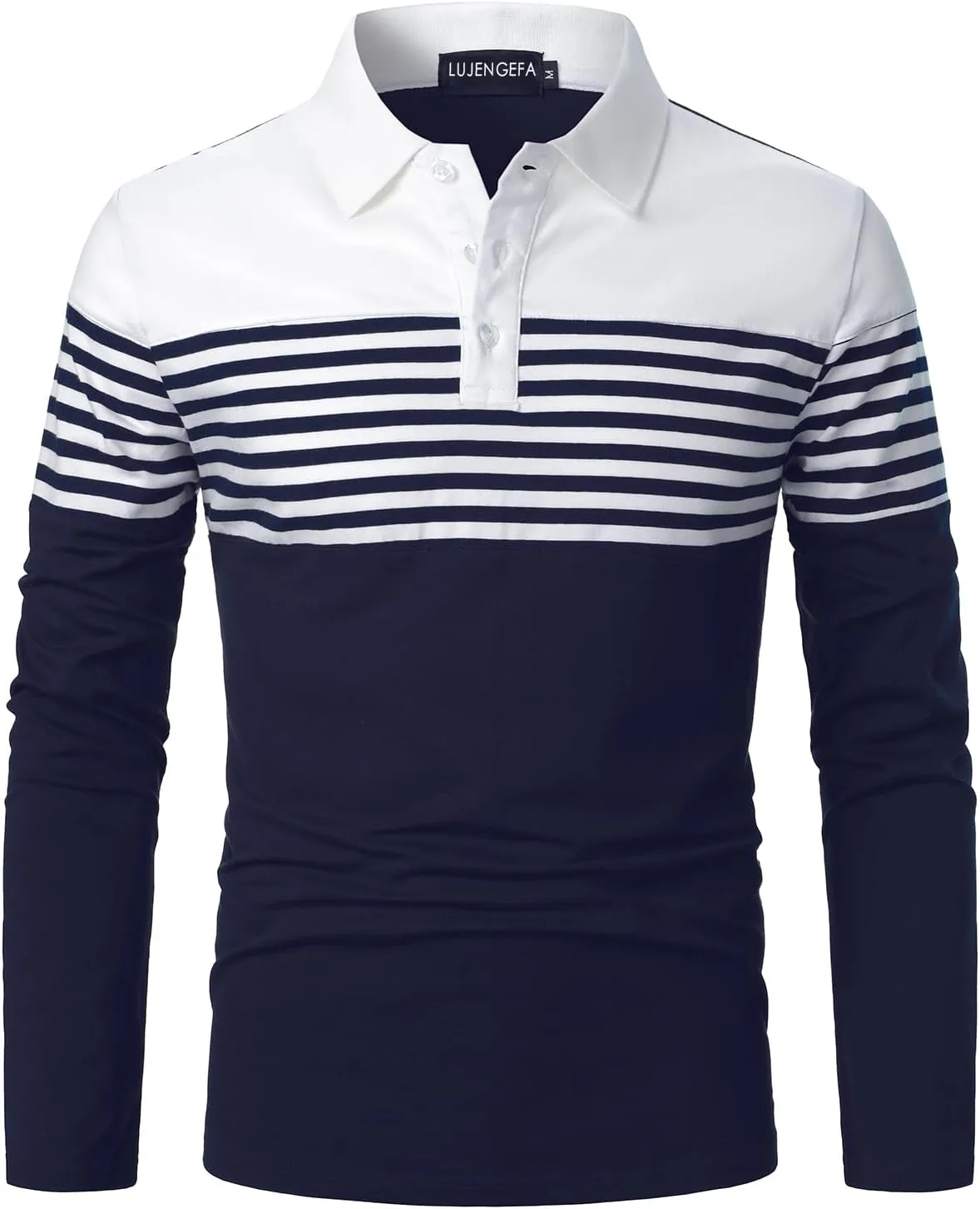 Mens Polo Shirts Long/Short Sleeve Striped Casual Slim Fit Golf Polo Contrast Color Summer Cotton T-Shirts