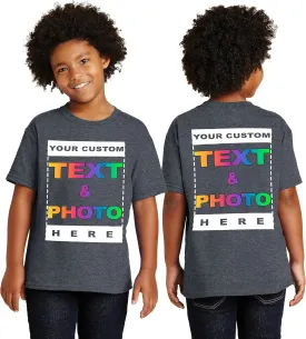 Personalized Youth T-Shirt for Kids Boys Girls - Custom Image & Text - Customized Front/Back Print - XS to X-Large - Colors