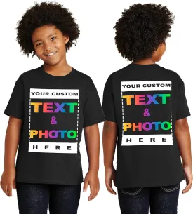 Personalized Youth T-Shirt for Kids Boys Girls - Custom Image & Text - Customized Front/Back Print - XS to X-Large - Colors