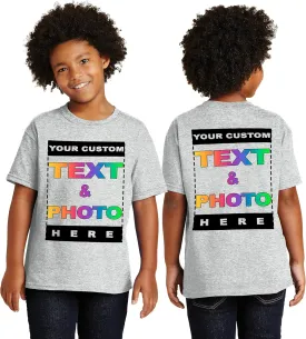 Personalized Youth T-Shirt for Kids Boys Girls - Custom Image & Text - Customized Front/Back Print - XS to X-Large - Colors