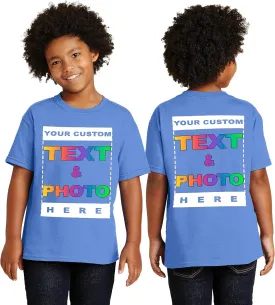 Personalized Youth T-Shirt for Kids Boys Girls - Custom Image & Text - Customized Front/Back Print - XS to X-Large - Colors