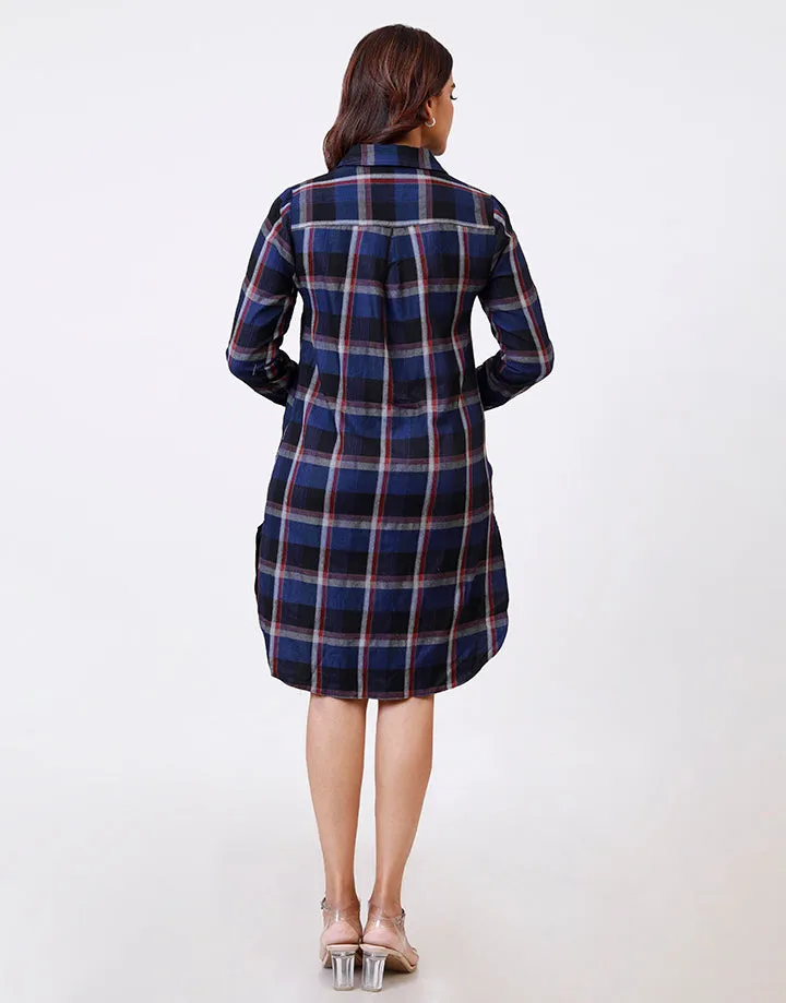 Plaid Long Sleeves Kurtha Dress