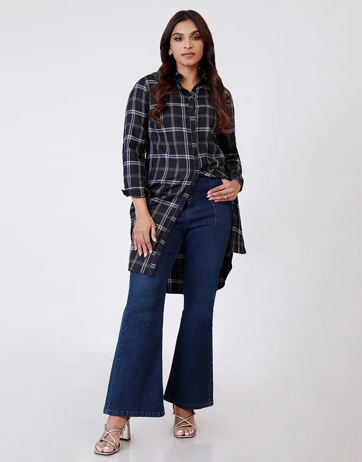 Plaid Long Sleeves Kurtha Dress