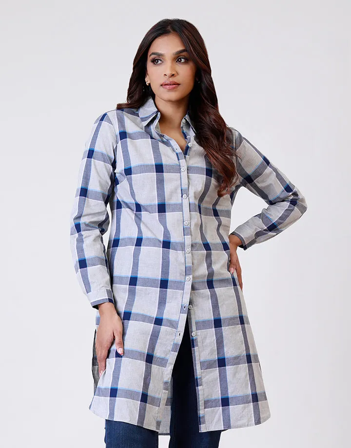 Plaid Long Sleeves Kurtha Dress