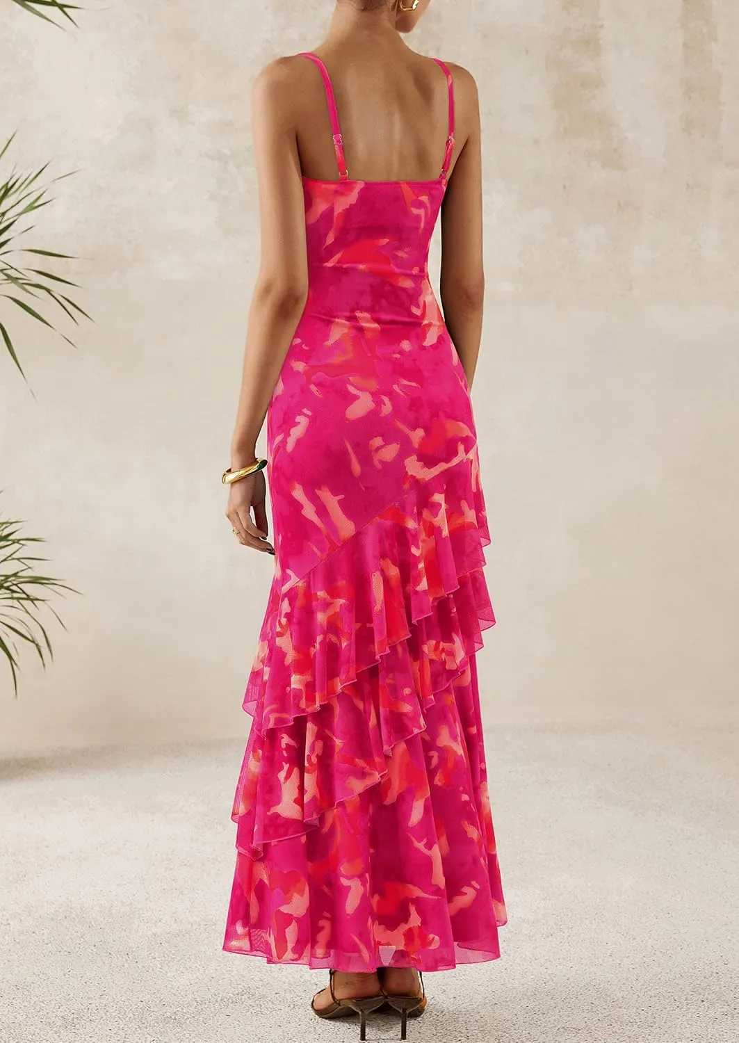 PRETTYGARDEN Maxi Dresses for Women 2025 Summer Tiered Floral Beach Sundress Spaghetti Strap Wedding Guest Long Dress