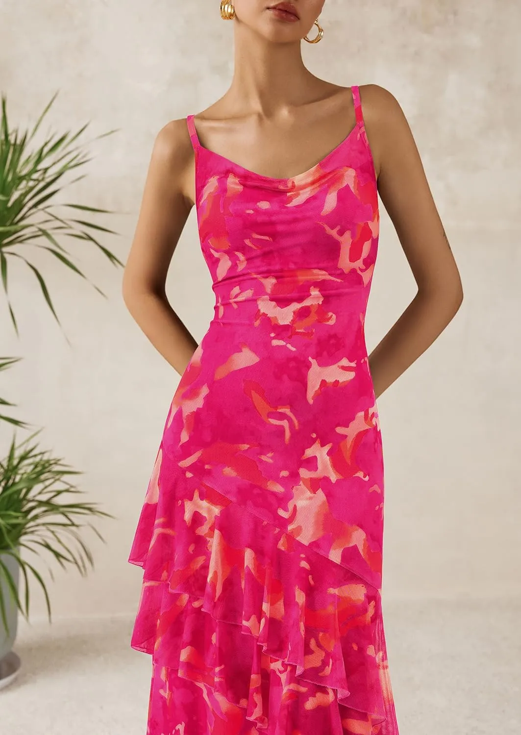 PRETTYGARDEN Maxi Dresses for Women 2025 Summer Tiered Floral Beach Sundress Spaghetti Strap Wedding Guest Long Dress