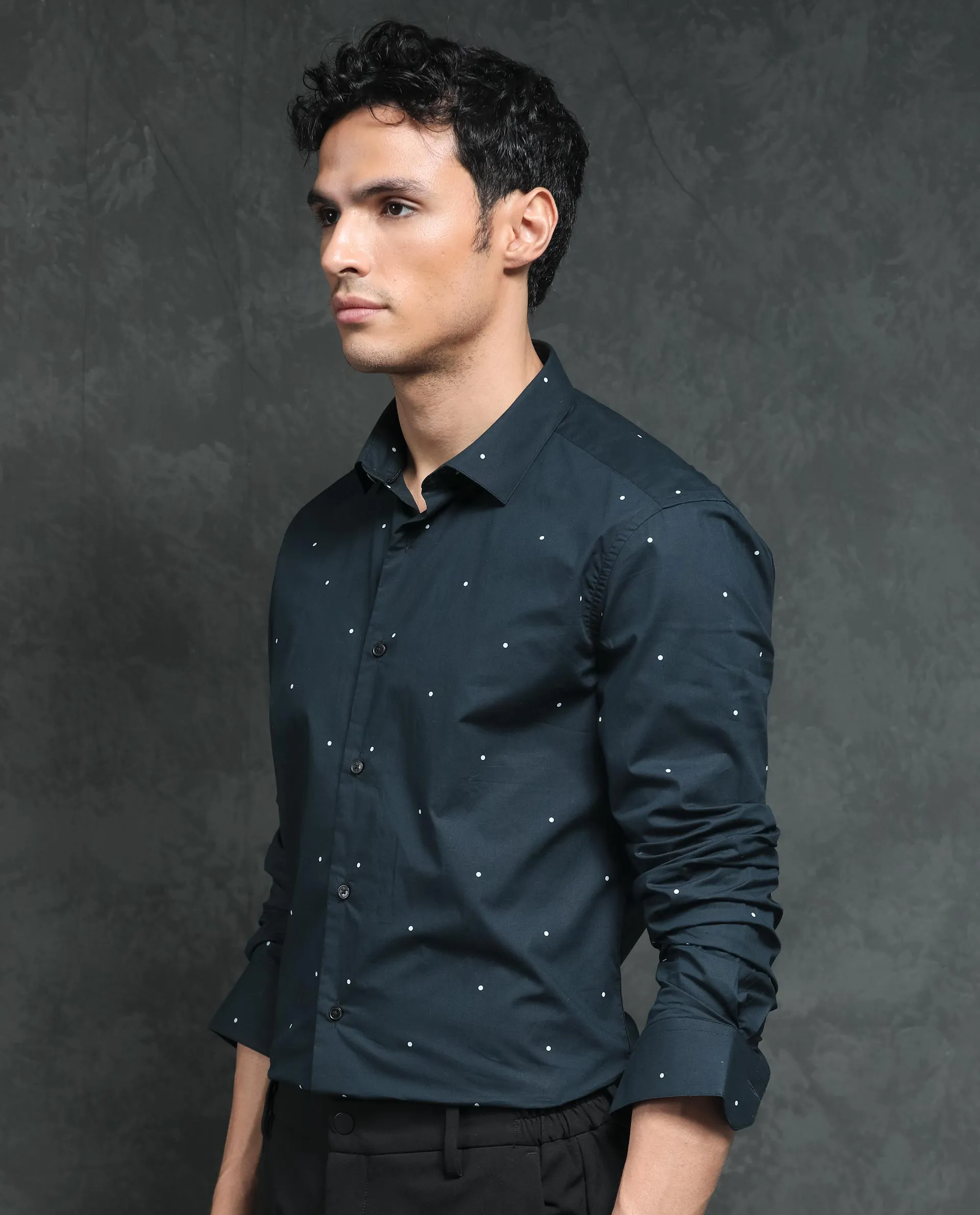 Rare Rabbit Plutoo Primary Black Cotton Fabric Polka Print Full Sleeves Shirt