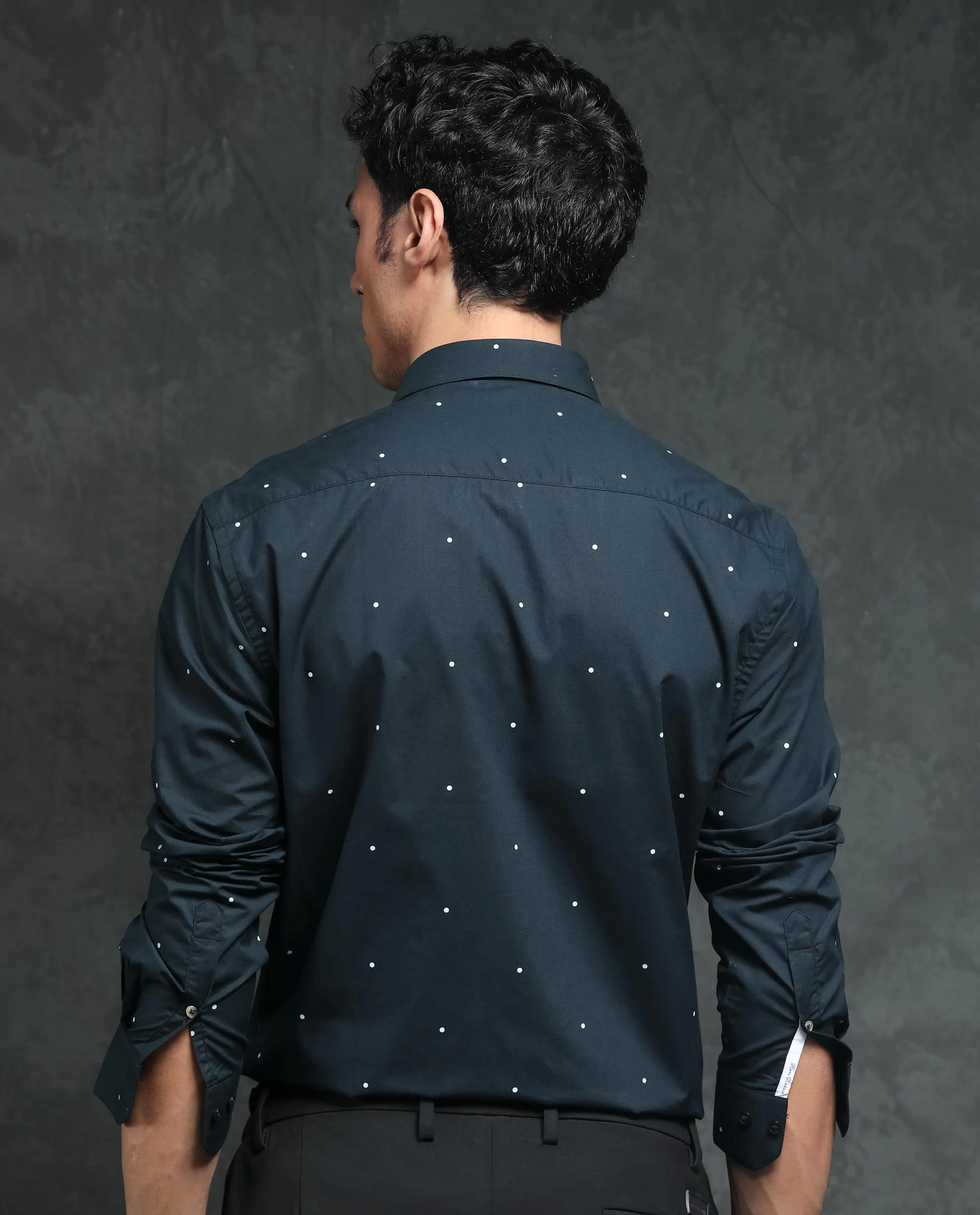 Rare Rabbit Plutoo Primary Black Cotton Fabric Polka Print Full Sleeves Shirt